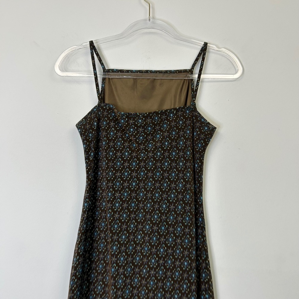 Vintage Y2K Petite Sophisticate Brown Floral Maxi Dress Women's 0 Square Neck - Picture 9 of 9